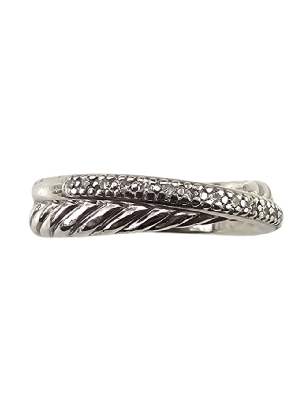 David Yurman Sterling Silver Diamond Crossover Ring Size 7 w/Pouch #24655 - Picture 2 of 7